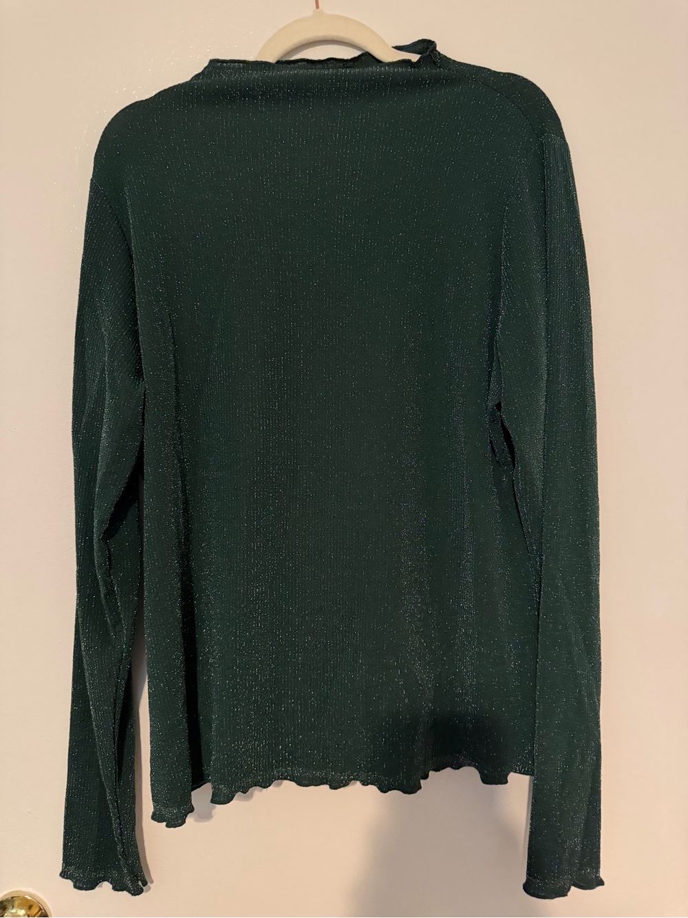 Target Dark Green Long Sleeve Metallic Top with Lettuce Trim Mock Neck